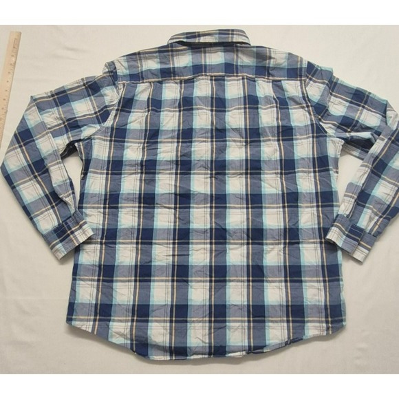 American‎ Eagle men's blue/white/tan plaid long sleeve button up shirt sz XXL - Picture 8 of 12